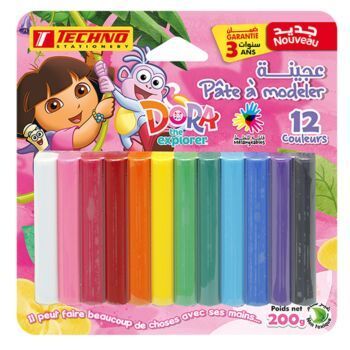 PATE A MODELER 12 COULEURS SOUS BLISTER DORA "TECHNO" REF: 4394