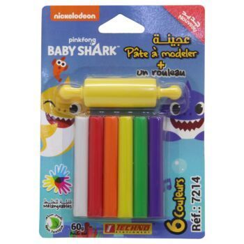 PATE A MODELER 6 COULEURS AVEC 1 ROULEAU SOUS BLISTER LICENCE BABY SHARK "TECHNO" REF: 7214
