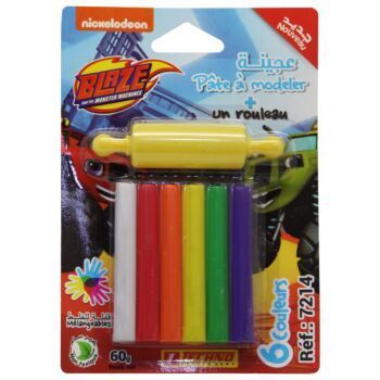 PATE A MODELER 6 COULEURS AVEC 1 ROULEAU SOUS BLISTER LICENCE BLAZE "TECHNO" REF: 7214