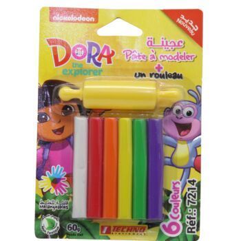 PATE A MODELER 6 COULEURS AVEC 1 ROULEAU SOUS BLISTER LICENCE DORA "TECHNO" REF: 7214