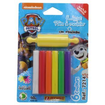 PATE A MODELER 6 COULEURS AVEC 1 ROULEAU SOUS BLISTER LICENCE PAW PATROL GARÇON "TECHNO" REF: 7214