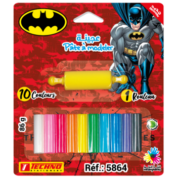 PATE A MODELER DE 10 COULEURS AVEC 1 ROULEAU LICENCE BATMAN "TECHNO" REF: 5864