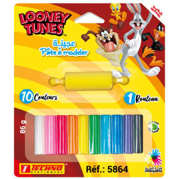 PATE A MODELER DE 10 COULEURS AVEC 1 ROULEAU LICENCE LOONEY TUNES "TECHNO" REF: 5864