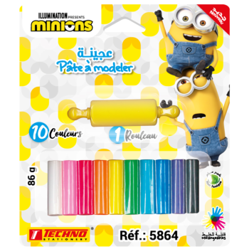 PATE A MODELER DE 10 COULEURS AVEC 1 ROULEAU LICENCE MINIONS "TECHNO" REF: 5864