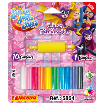 PATE A MODELER DE 10 COULEURS AVEC 1 ROULEAU LICENCE SUPER HERO GIRLS "TECHNO" REF: 5864