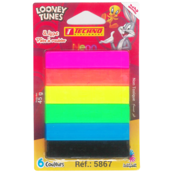PATE A MODELER DE 6 COULEURS FLUORESCENTES LICENCE LOONEY TUNES "TECHNO" REF: 5867