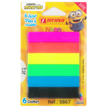 PATE A MODELER DE 6 COULEURS FLUORESCENTES LICENCE MINIONS "TECHNO" REF: 5867