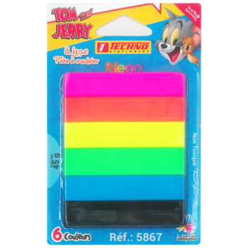 PATE A MODELER DE 6 COULEURS FLUORESCENTES LICENCE TOM AND JERRY "TECHNO" REF: 5867