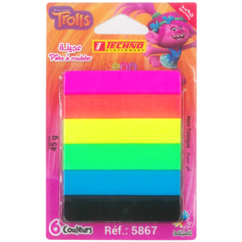 PATE A MODELER DE 6 COULEURS FLUORESCENTES LICENCE TROLLS "TECHNO" REF: 5867