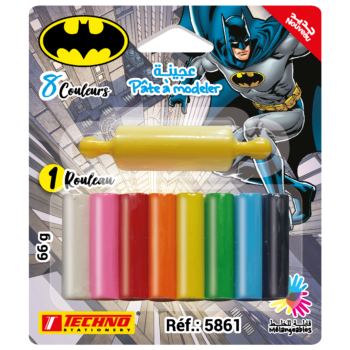 PATE A MODELER DE 8 COULEURS AVEC 1 ROULEAU LICENCE BATMAN "TECHNO" REF: 5861