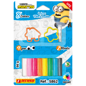 PATE A MODELER DE 8 COULEURS AVEC 2 MOULES LICENCE MINIONS "TECHNO" REF: 5862