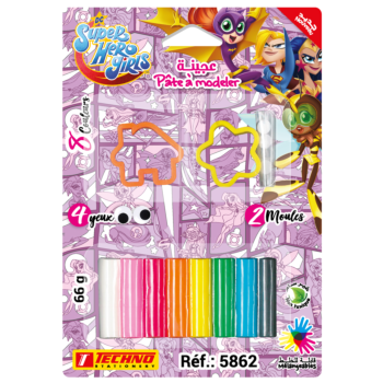 PATE A MODELER DE 8 COULEURS AVEC 2 MOULES LICENCE SUPER HERO GRIRLS "TECHNO" REF: 5862