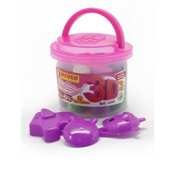 PATE A MODELER EN POT 12 COULEURS+2 MOULES ROSE "TECHNO" REF: 4341