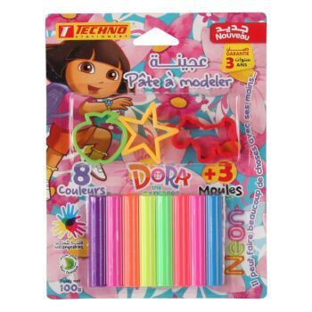 PATE A MODELER S.CARTE 8 COULEURS NEON AVEC 3 MOULES DORA "TECHNO" REF: 4694