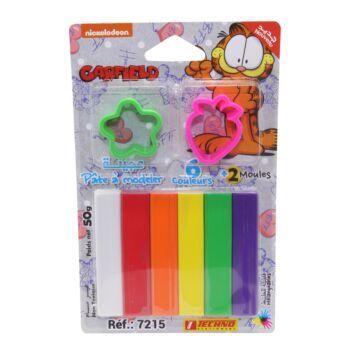 PATE A MODELER 06 COULEURS AVEC 2 MOULES SOUS BLISTER LICENCE GARFIELD "TECHNO" REF: 7215