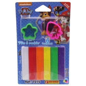 PATE A MODELER 06 COULEURS AVEC 2 MOULES SOUS BLISTER LICENCE PAW PATROL GARÇON "TECHNO" REF: 7215