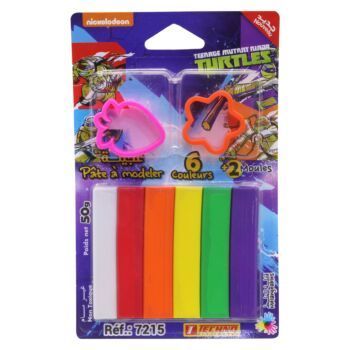 PATE A MODELER 06 COULEURS AVEC 2 MOULES SOUS BLISTER LICENCE TURTULES NINJA "TECHNO" REF: 7215