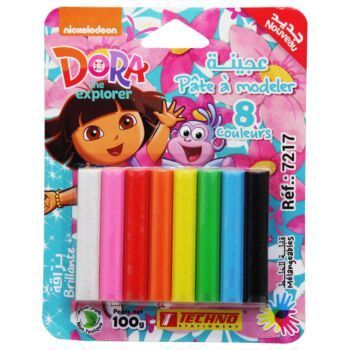 PATE A MODELER 8 COULEUR GLITTER SOUS BLISTER DORA "TECHNO" REF: 7217