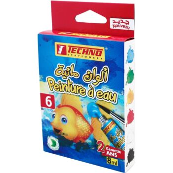PEINTURE A EAU DE 06 COULEURS MOTIF STANDARD BLEU "TECHNO" REF: 0126
