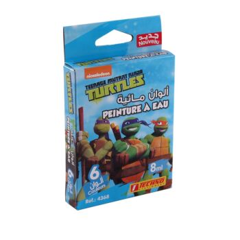 PEINTURE A EAU DE 06 COULEURS MOTIF TURTULES NINJA BLEU "TECHNO" REF: 4368