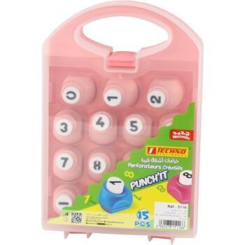 PERFORATEUR CREATIF PUNCH'IT NUMEROS JEUX 15 PIECES ROSE "TECHNO" REF: 5116
