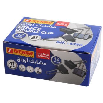 PINCE DOUBLE CLIP 41 mm BOITE 12 PCS "TECHNO" REF: 6293