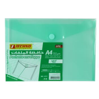 POCHETTE ENVELOPPE A4 150 MICRONE VERT "TECHNO" REF: 4717