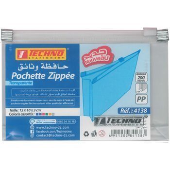 POCHETTE ZIP MULTICOULEURS FORMAT 15x10x3cm TRANSPARENT "TECHNO" REF: 4138
