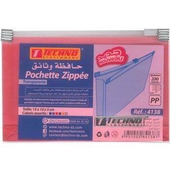 POCHETTE ZIP MULTICOULEURS FORMAT 15x10x3cm ROUGE "TECHNO" REF: 4138