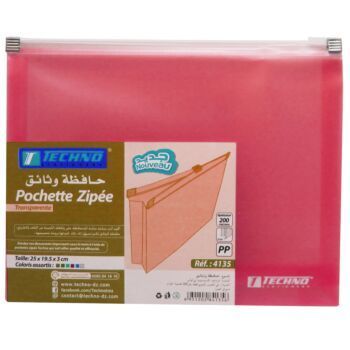 POCHETTE ZIP MULTICOULEURS FORMAT 25x19.5x3cm ROUGE "TECHNO" REF: 4135