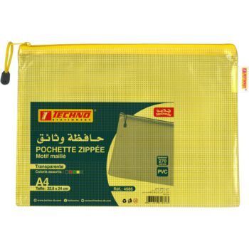 POCHETTE ZIPPEE MOTIF MAILLE A4 JAUNE "TECHNO" REF: 4686