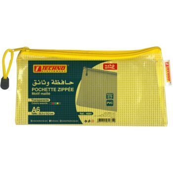 POCHETTE ZIPPEE MOTIF MAILLE A6 JAUNE "TECHNO" REF: 4684