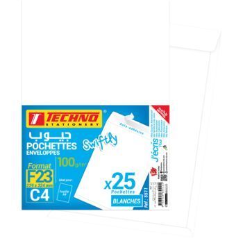POCHETTES BLANCHES ADHESIVE F23 229x324 PQT 25 "TECHNO" REF: 5511