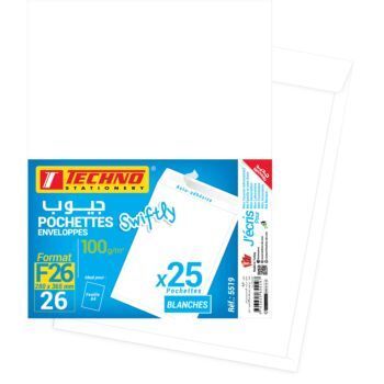 POCHETTES BLANCHES ADHESIVE F26 280x365 PQT 25 "TECHNO" REF: 5519