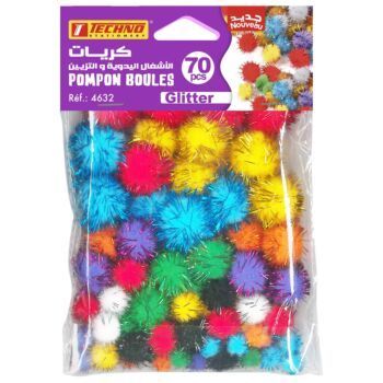 POMPON BOULES COULEURS METALLIQUE SOUS BLISTER DE 72 PIECES "TECHNO" REF: 4632