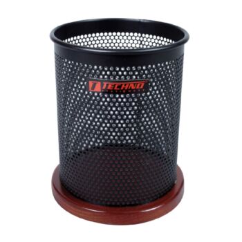 POT A CRAYONS METALLIQUE A BASE EN BOIS ROND "TECHNO" REF: 2919