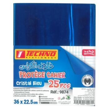 PROTEGE CAHIER 36 x 22.5 cm CRISTAL BLEU "TECHNO" REF: 9874
