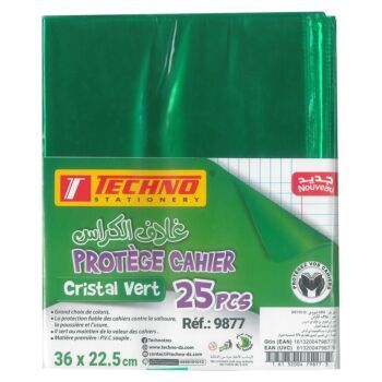 PROTEGE CAHIER 36 x 22.5 cm CRISTAL VERT "TECHNO" REF: 9877