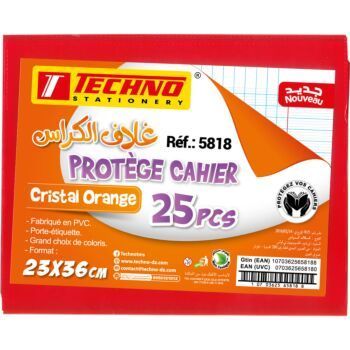 PROTEGE CAHIER 36x23 cm CRISTAL ORANGE "TECHNO" REF: 5818