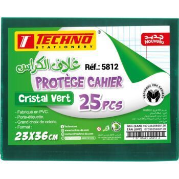 PROTEGE CAHIER 36x23 cm CRISTAL VERT "TECHNO" REF: 5812