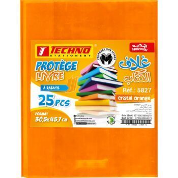 PROTEGE LIVRE A 02 RABATS 45.7x30.5 cm CRISTAL ORANGE "TECHNO" REF: 5827