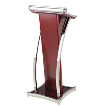 PUPITRE DE PRESENTATION EN BOIS MARRON ROUGEATRE GARNITURE ARGENTEE TECHNO REF: 8030