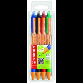 STYLO A BILLE POINTBALL POCHETTE DE 4 COULEURS "STABILO" REF: 6030/4