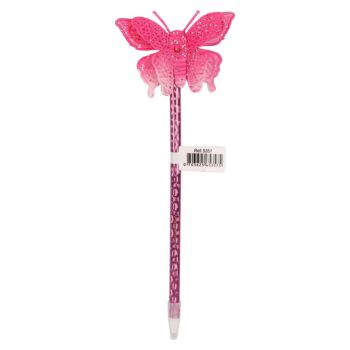 STYLO FANTAISIE PAPILLON CORPS ROSE "TECHNO" REF: 5357