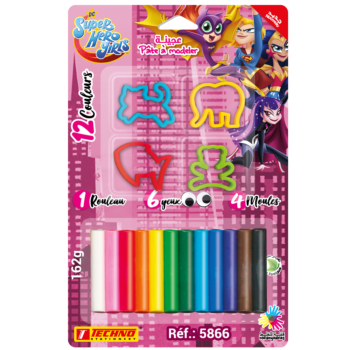 PATE A MODELER DE 12 COULEURS AVEC 4 MOULES ET 6 YEUX LICENCE SUPER HERO GIRLS "TECHNO" REF: 5866