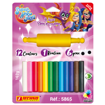 PATE A MODELER DE 12 COULEURS AVEC 1 ROULEAU ET 6 YEUX LICENCE SUPER HERO GIRLS "TECHNO" REF: 5865