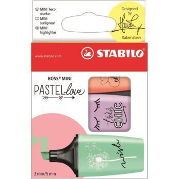 SURLIGNEUR BOSS MINI PASTELLOVE EN POCHETTE DE 03 COULEURS "STABILO" REF: 07/03-47