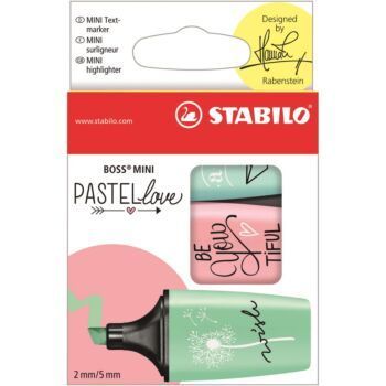SURLIGNEUR FLUO BOSS PASTELLOVE EN POCHETTE DE 03 COULEURS "STABILO" REF: 07/03-57