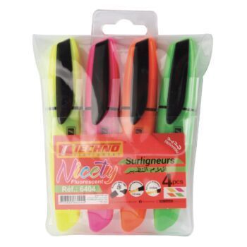 SURLIGNEUR FLUORESCENT NICETY POCHETTE DE 4 COULEURS "TECHNO" REF: 6404