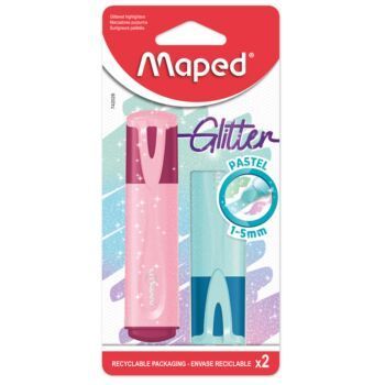SURLIGNEUR PASTEL GLITTER POCHETTE CARTON DE 2 PCS ROSE & BLEU "MAPED" REF: 742028